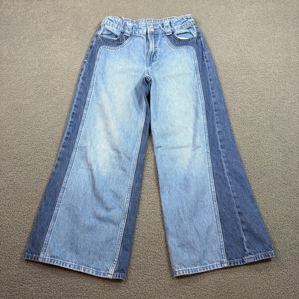 Gap Jeans Kids 14 Blue High Stride Ankle Two Tone Wide Leg Denim 100% Cotton